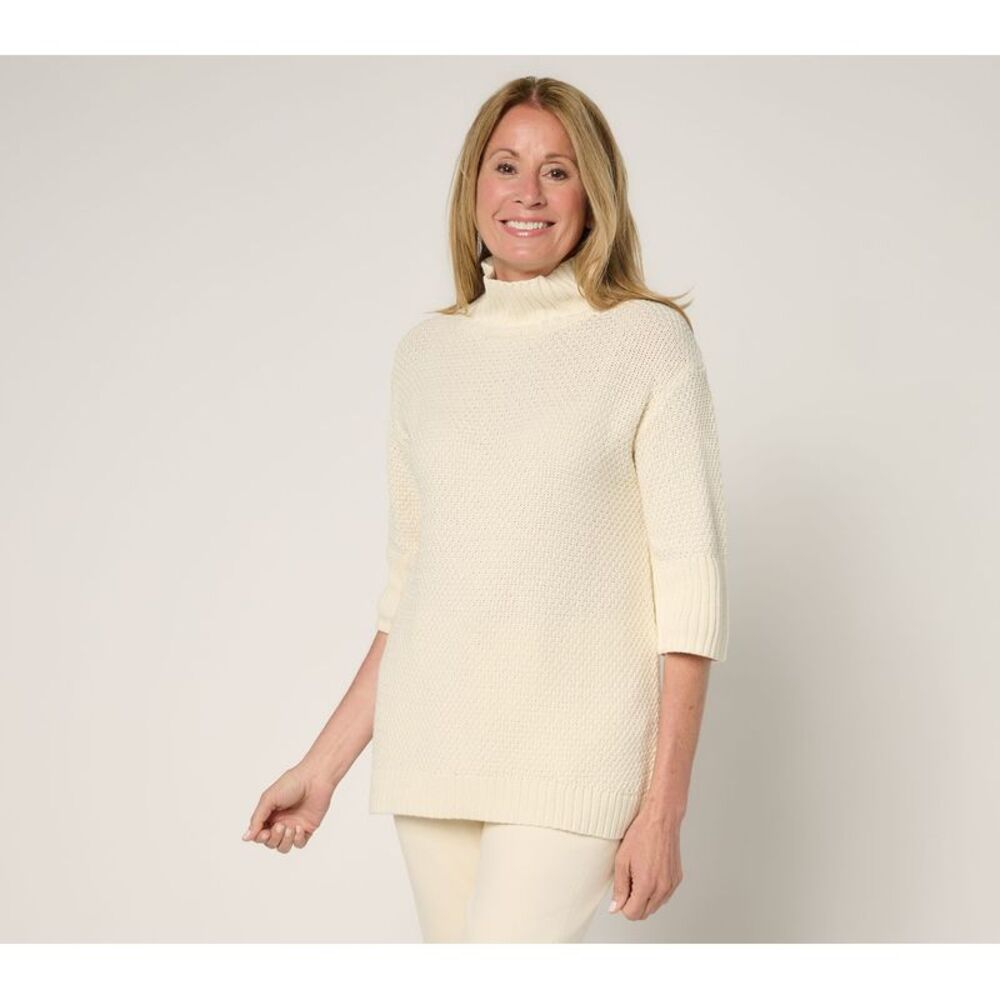 Peace Love World Women's Top Plus Sz Sweater 1X Cotton Elbow Sleeve White